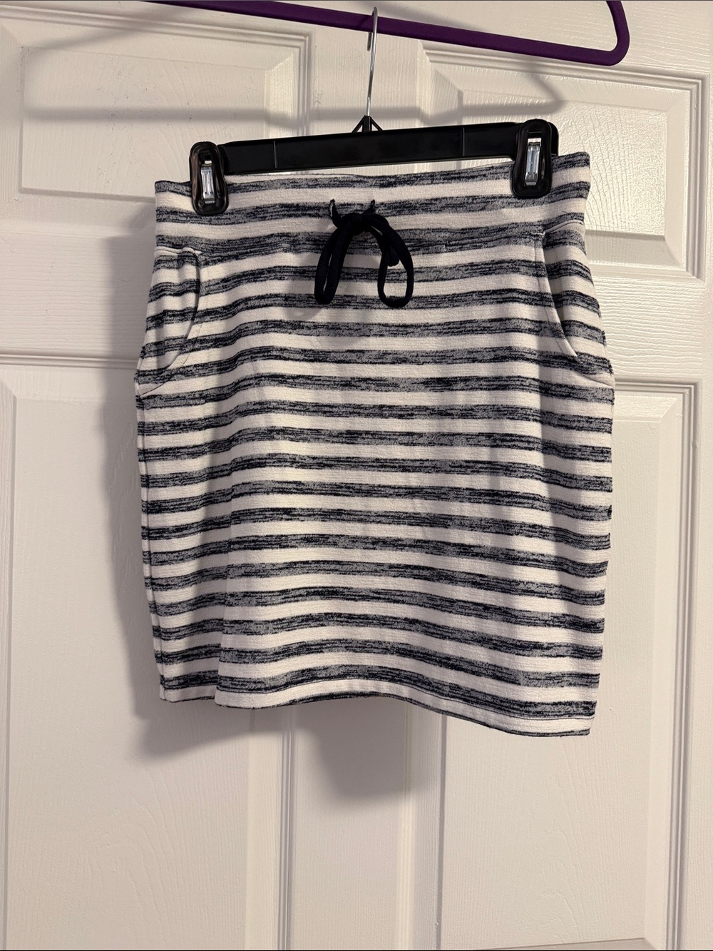 Market & Spruce Deep Navy and White Striped Knit Drawstring Mini Skirt